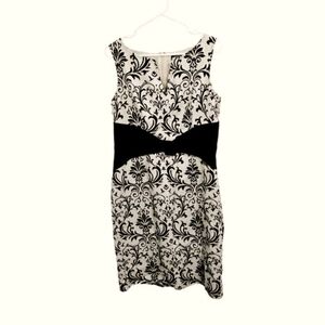 LIZ CLAIBORNE Belted Linen Sleeveless Sheath Dress Damask Print Size 10 Medium